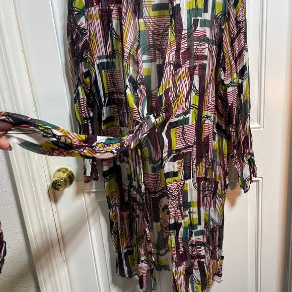 Units Sheer Long Line Artsy Tie Front Cover Up Cardigan Women's Sz X-Large - Picture 6 of 9
